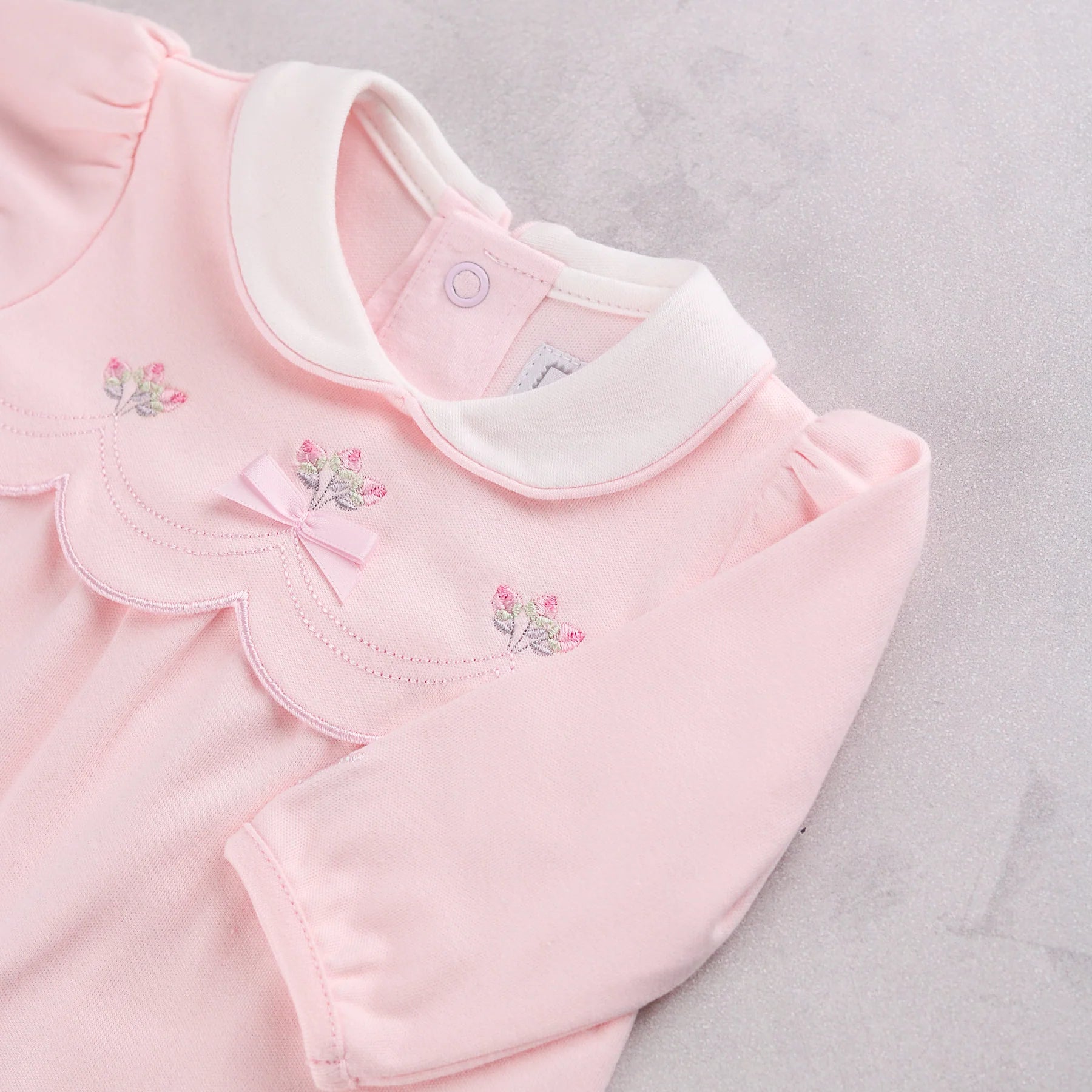 Emile et Rose Matilda baby girls pink romper collar and embroidery detail