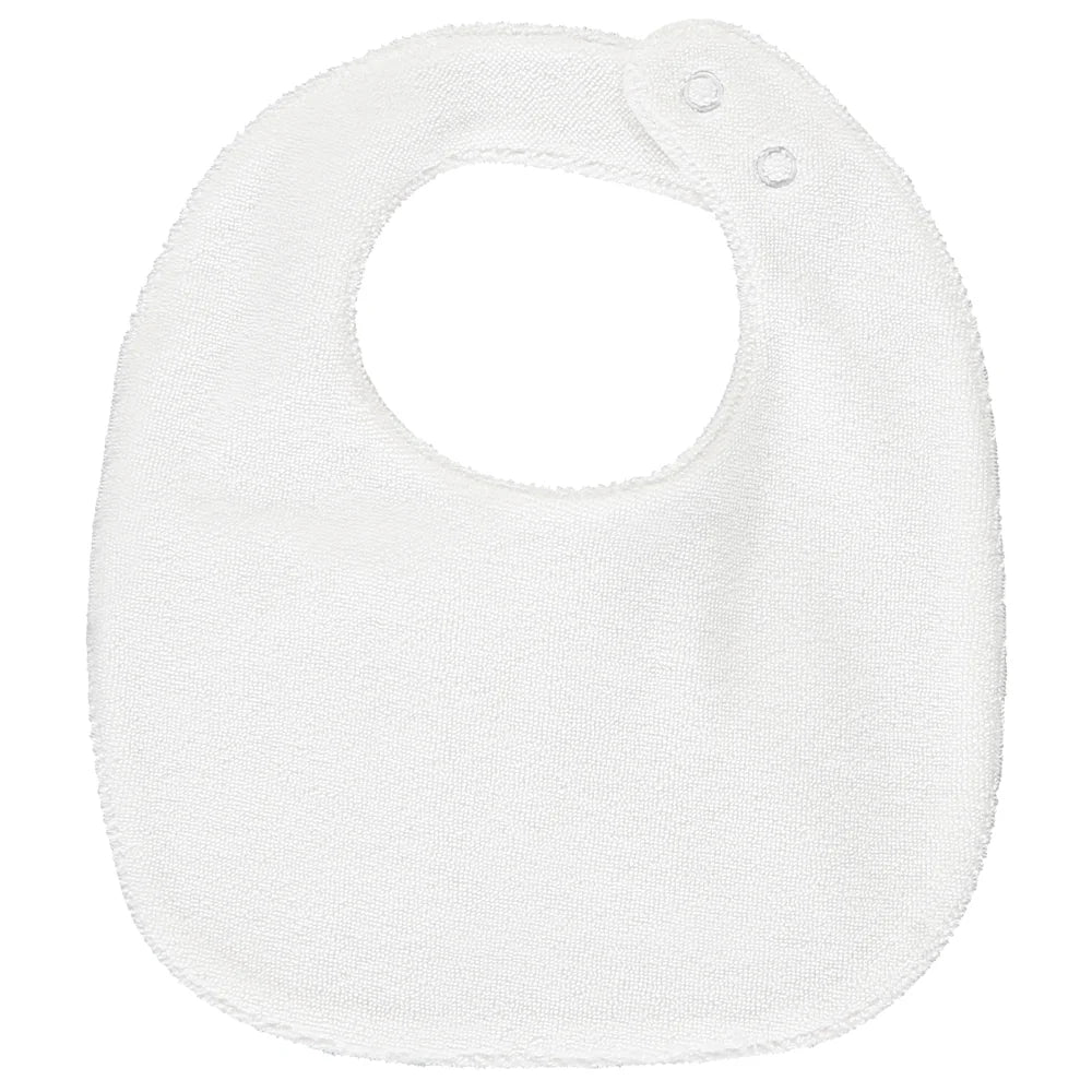 Newborn plain white unisex baby bib with Emile et Rose embroidery