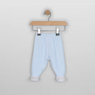 Front view of Emile et Rose Mason pale blue baby boys footed leggings