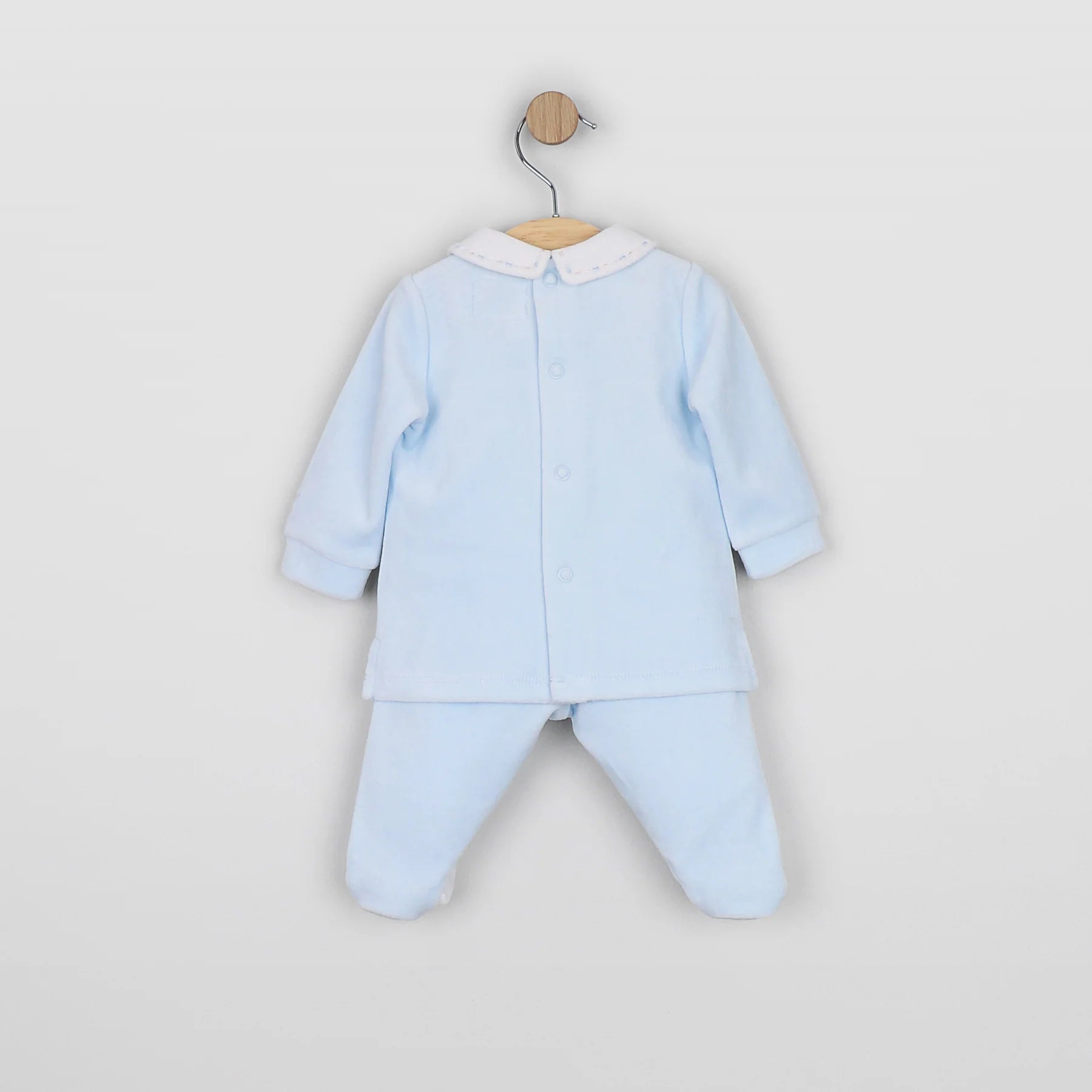 Back of Emile et Rose Mason pale blue baby boys footed leggings