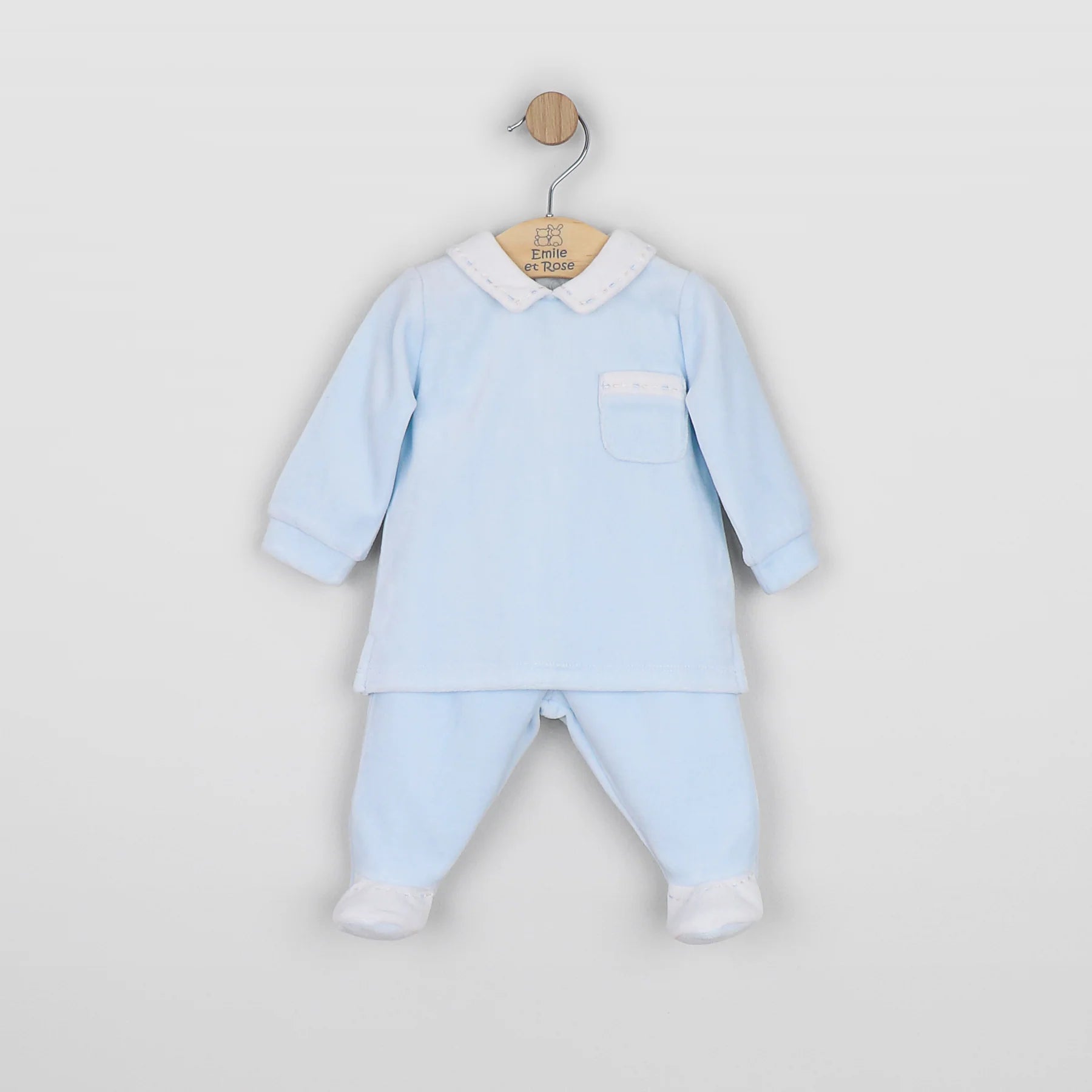  Front view of Emile et Rose Mason pale blue baby boys velour top