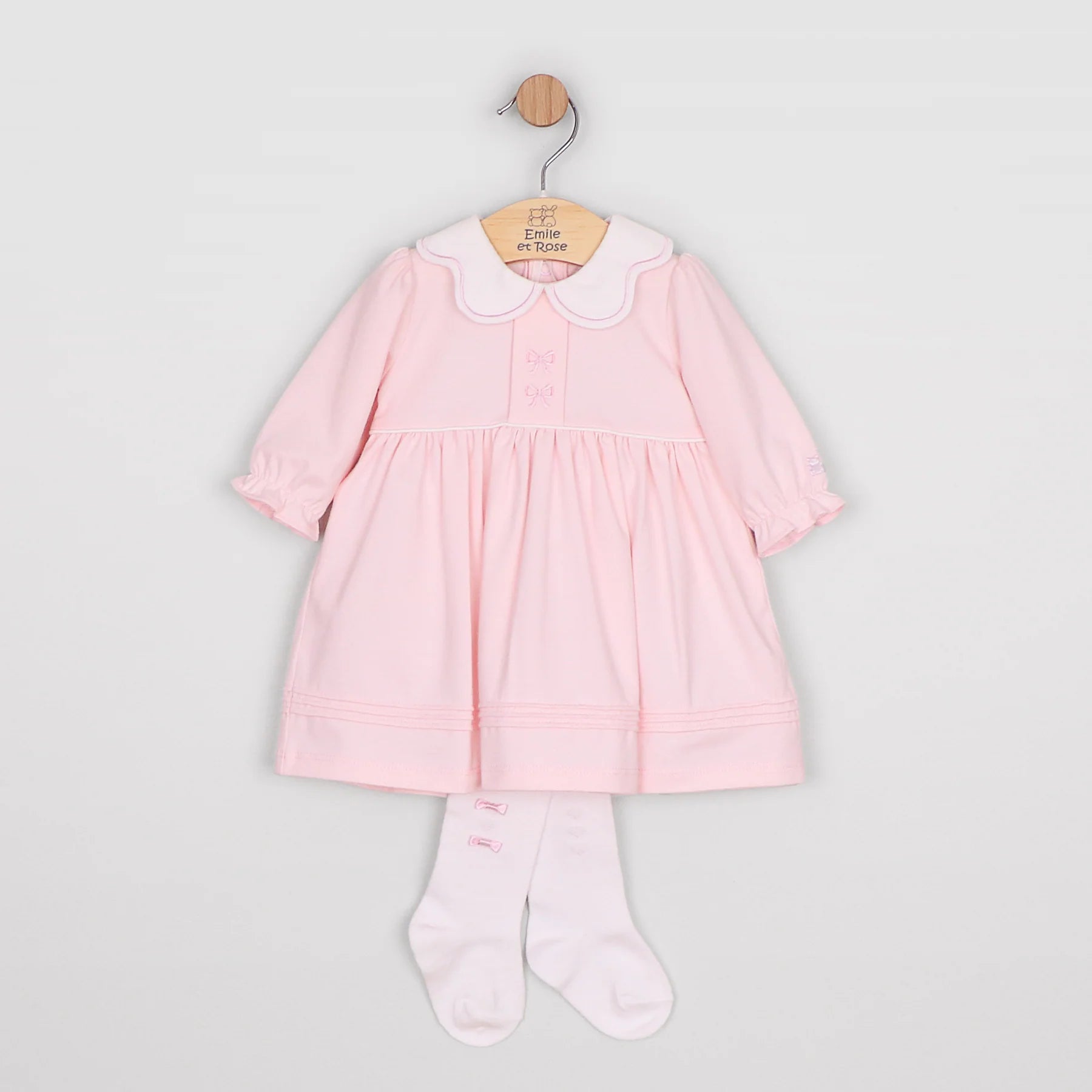 Emile et Rose Maggie pale pink baby dress with matching light pink tights