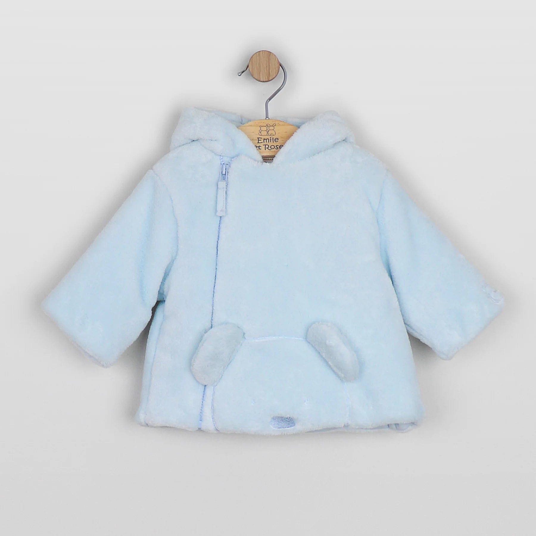 Emile et Rose Axel light blue baby boys fleece jacket with hood and 3D teddy detail
