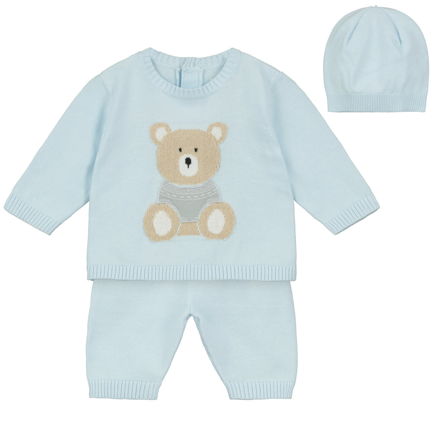  Emile et Rose Boys Enzo Blue Knit Teddy Baby Outfit & Hat Set