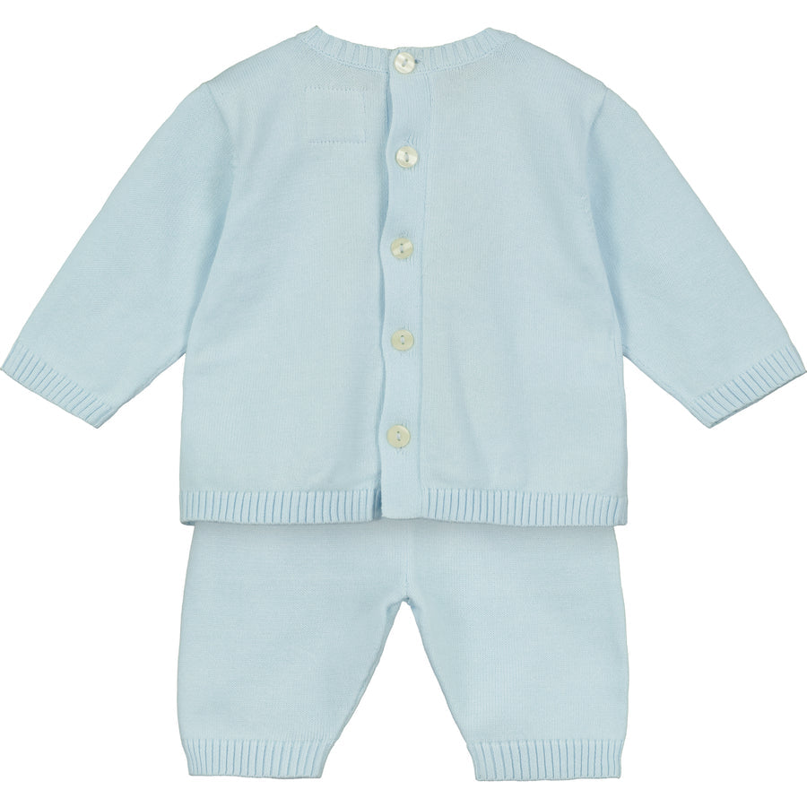  Emile et Rose Boys Enzo Blue Knit Teddy Baby Outfit Set From Back