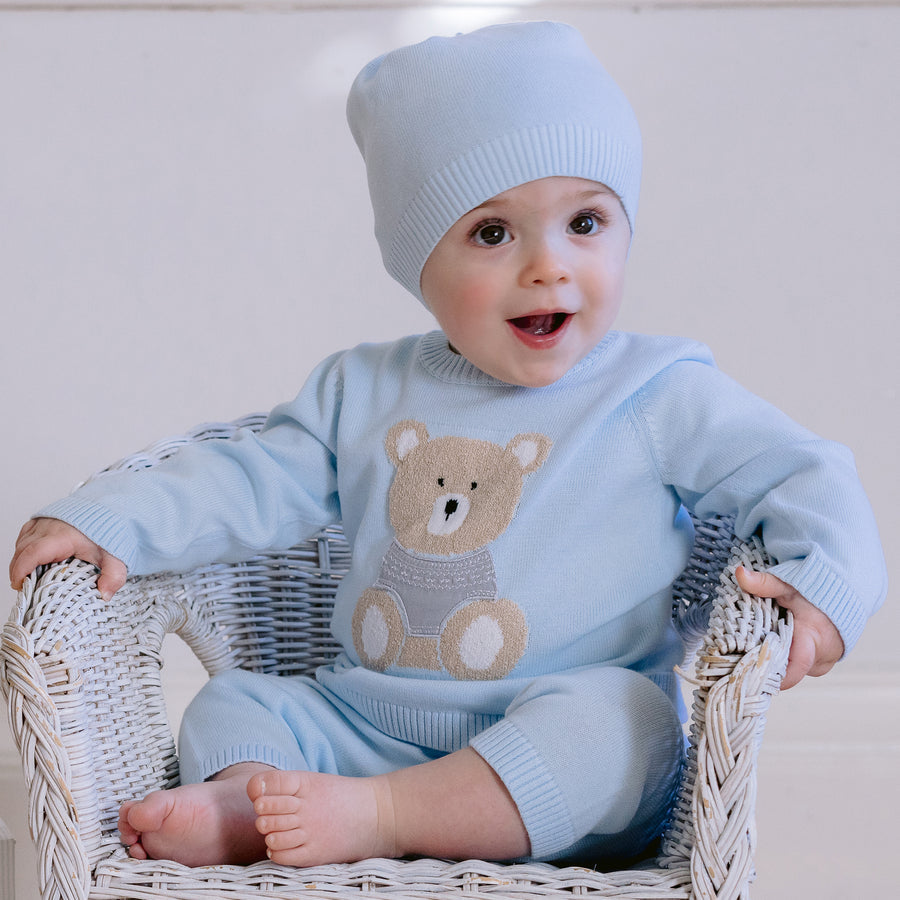  Emile et Rose Boys Enzo Blue Knit Teddy Baby Outfit Set