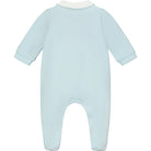 Back view of Emile et Rose Fisher blue babygrow outfit with collar