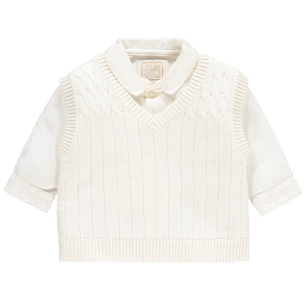 Emile et Rose George ivory knit tank top and shirt for baby boys