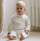 Emile et Rose George baby boys ivory three piece set sitting front view