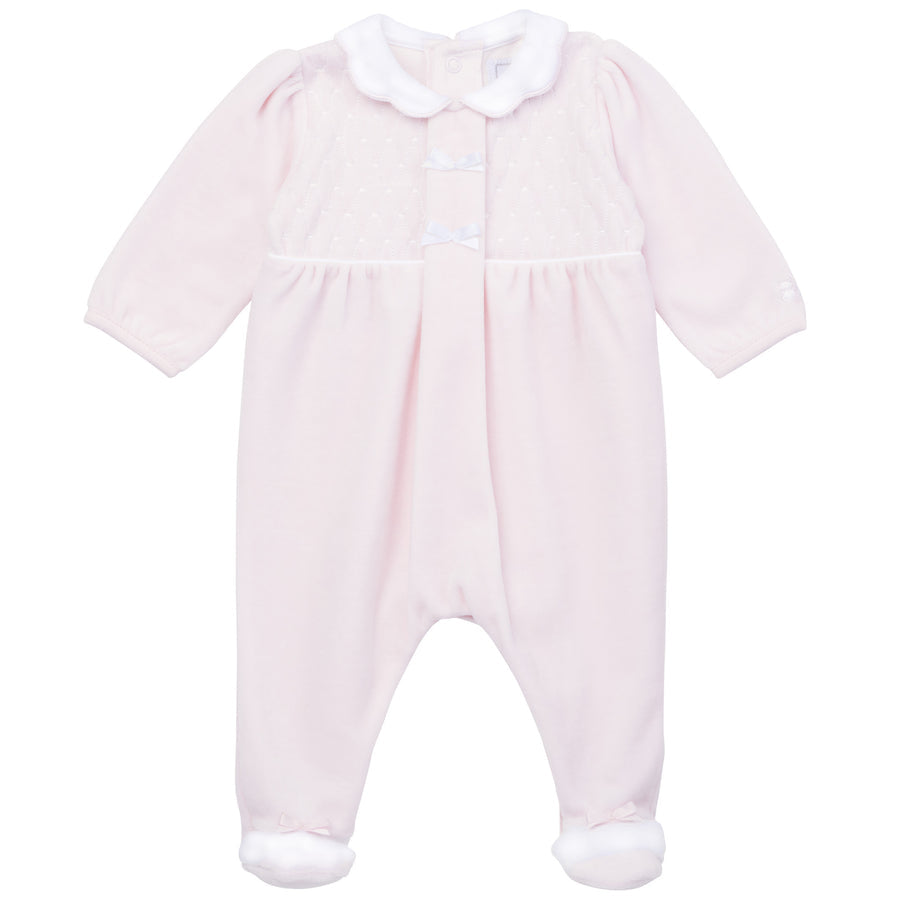 Emile et Rose Hattie Pink Velour Babygrow for Newborn Baby Girl