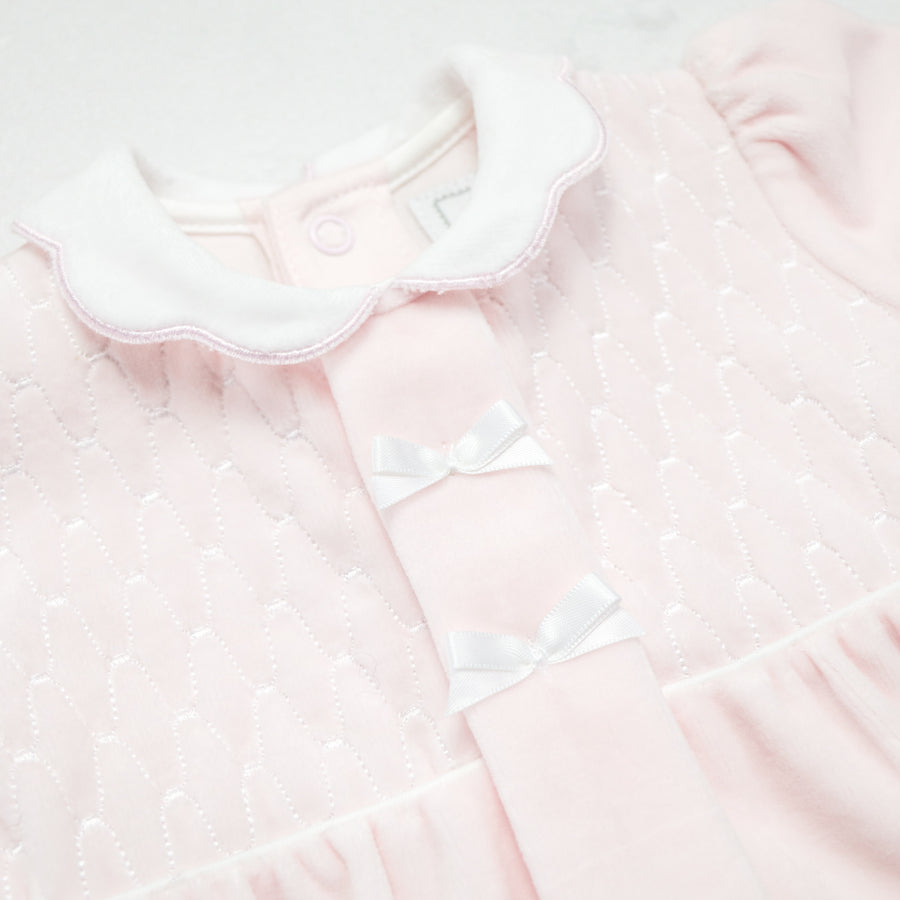 Emile et Rose Hattie Baby Girl Pink Velour Babygrow For Occasion Wear