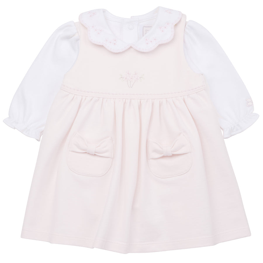 Emile et Rose Honor Baby Girl Pink Pinafore Set closeup