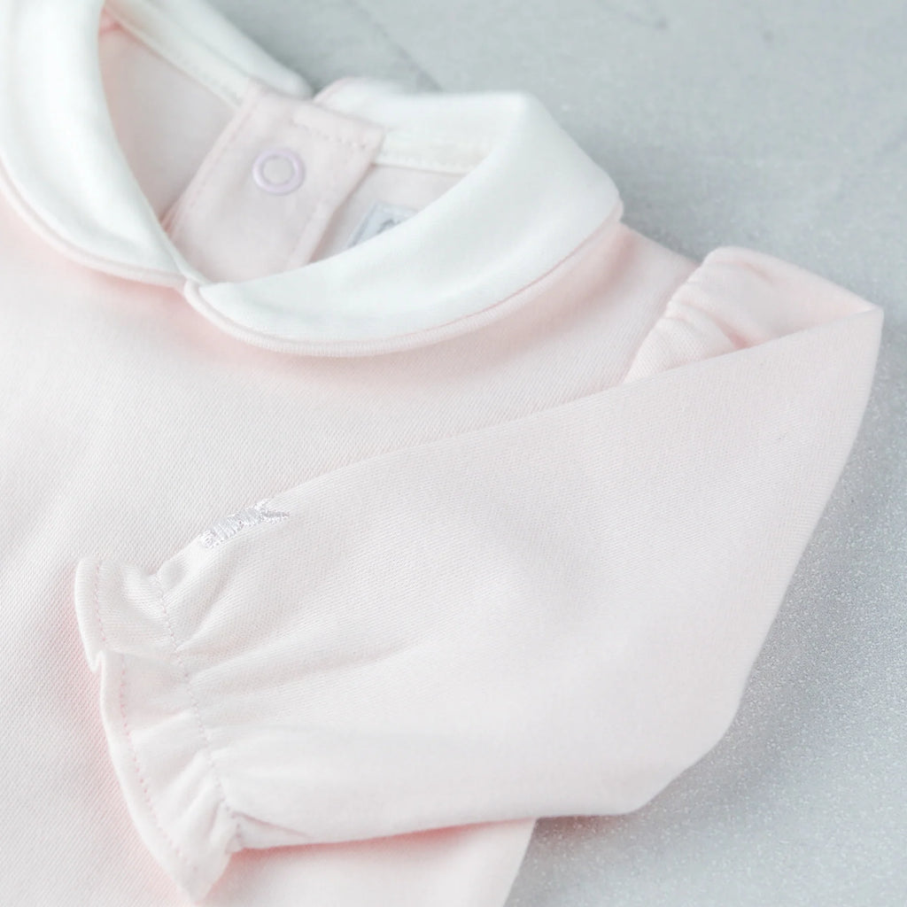 Emile et Rose Kallie Pink Bunny Babygrow white collar with pink trim detail