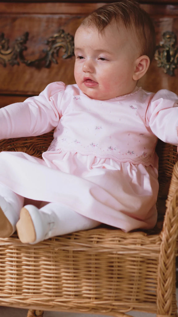 Emile et Rose Kamelia pink embroidered baby girls dress side profile