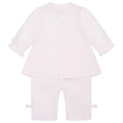 Back view of Emile et Rose Kate baby girls pink outfit, top and trousers set.
