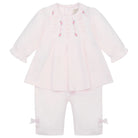 Emile et Rose Kate baby girls outfit flatlay – pink long sleeve top and trousers set.