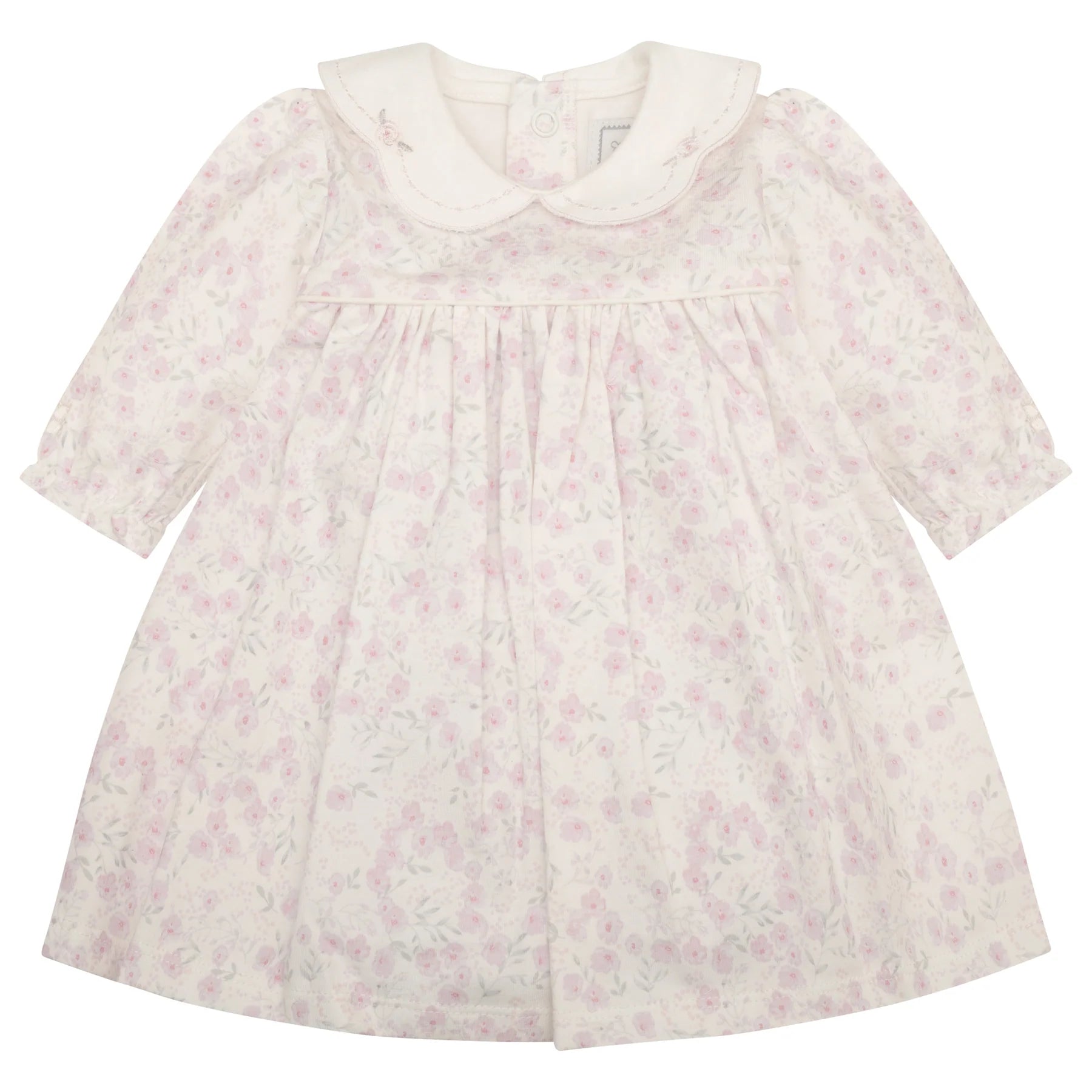 Emile et Rose Katya baby girls pink floral jersey dress front view