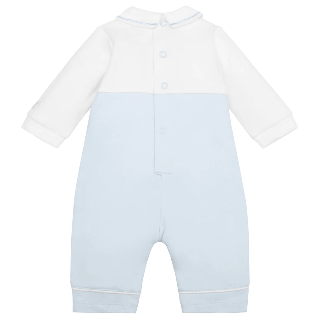 Back flatlay showing back popper opening on Kingsley Emile et Rose boys babygrow.