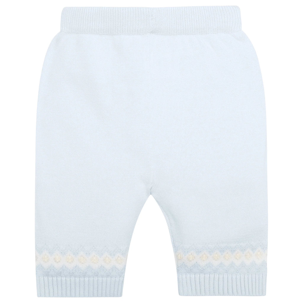 Emile et Rose Kipling baby boys blue knit trousers with fairisle ankle detail.