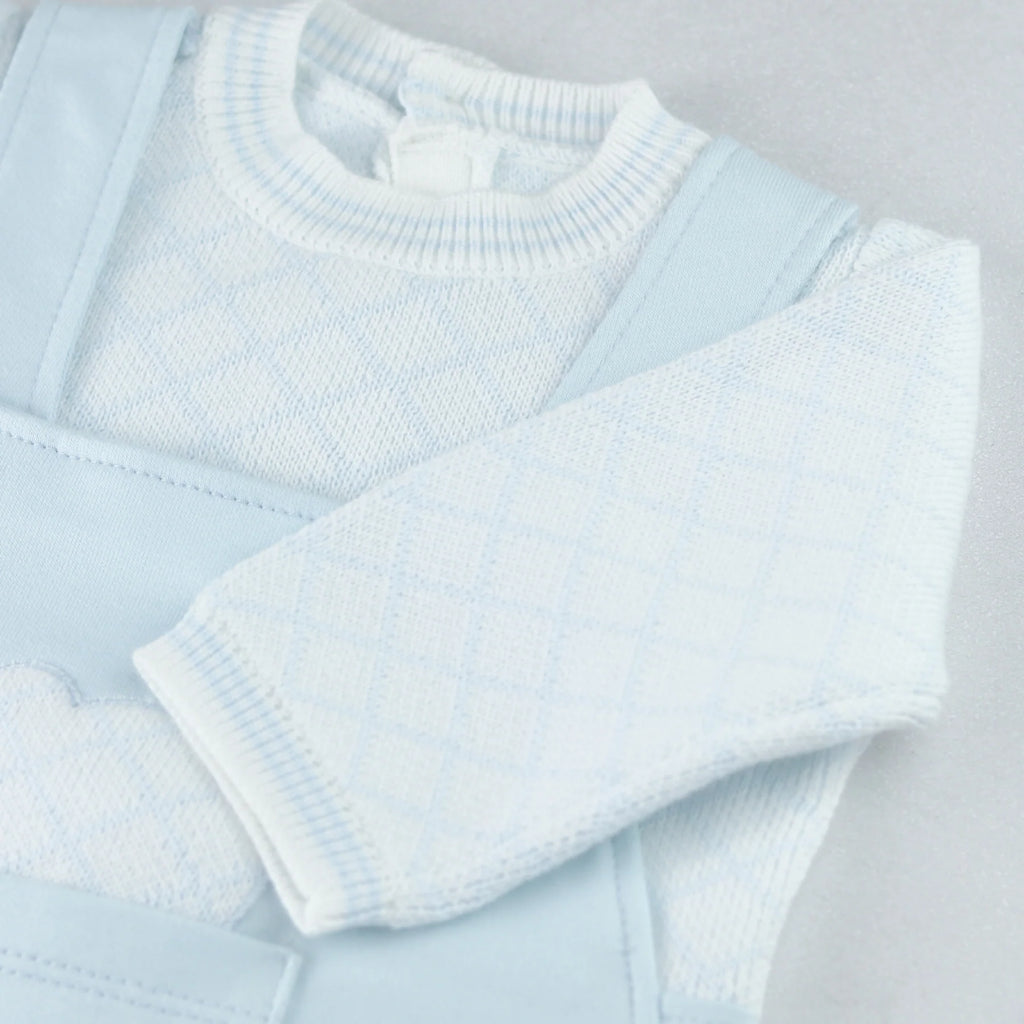 Emile et Rose Kit Baby Boys Blue Babygrow collar and sleeve detail