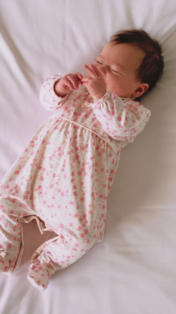 Emile et Rose Kylie floral girls babygrow with ivory lace collar