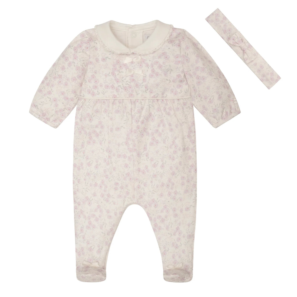 Matching floral hairband from Emile et Rose Kylie girls babygrow set