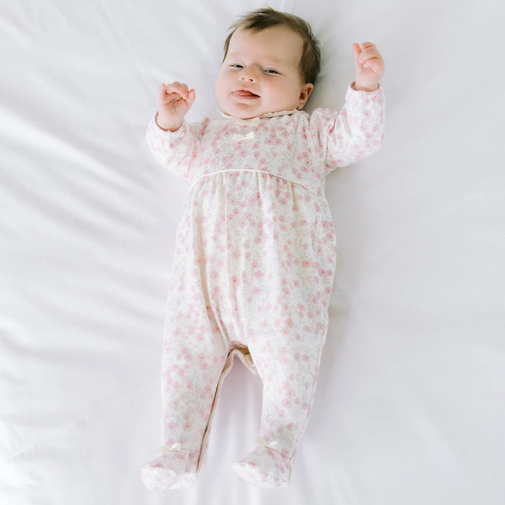 Emile et Rose Kylie girls babygrow and matching floral hairband flatlay