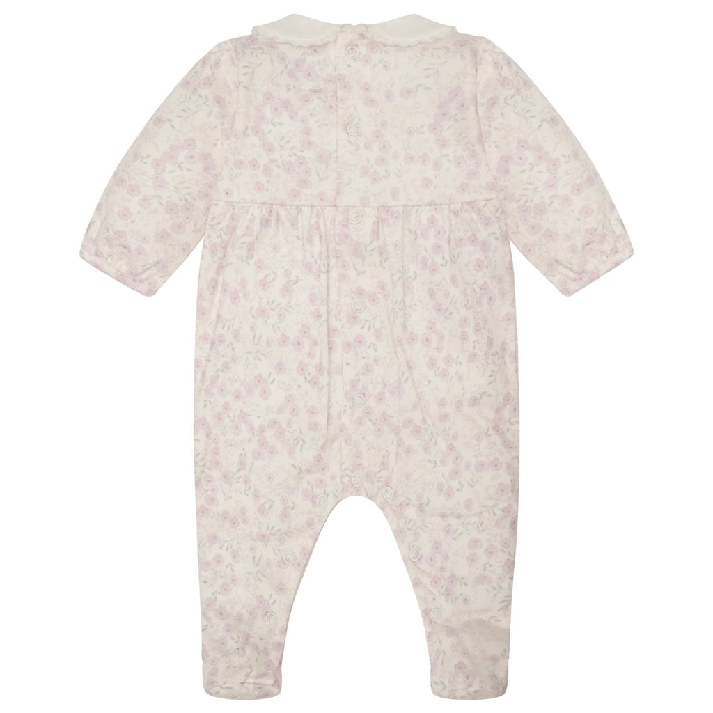 Flatlay of Emile et Rose Kylie girls floral print babygrow with hairband
Back view 