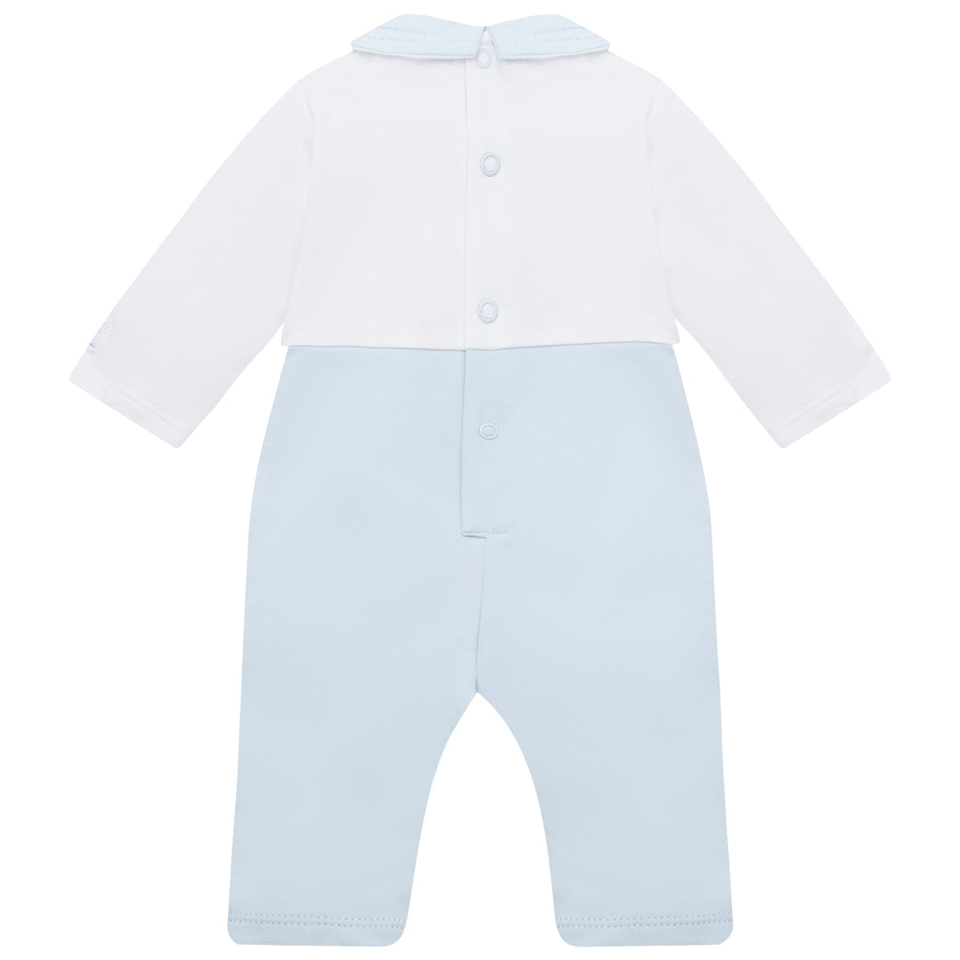 Emile et Rose baby boys blue and white babygrow back view
