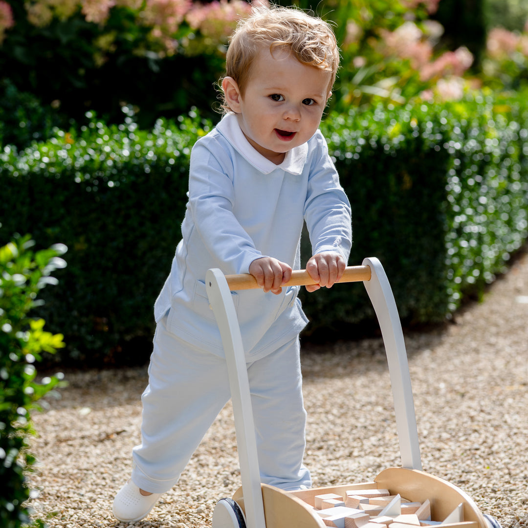 Emile et Rose baby boys smart blue outfit walking toy lifestyle