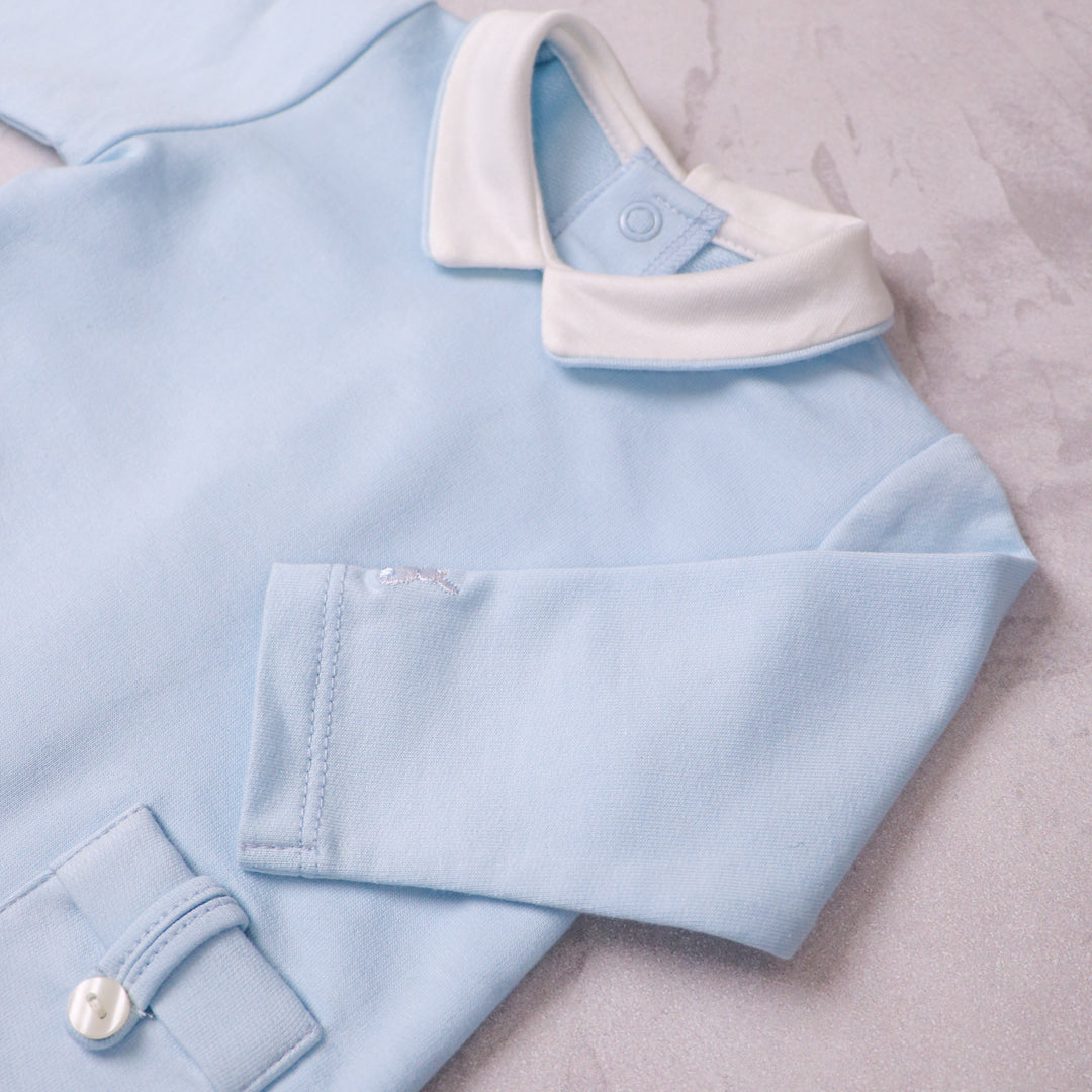 Emile et Rose blue baby smart boys top collar and sleeve detail