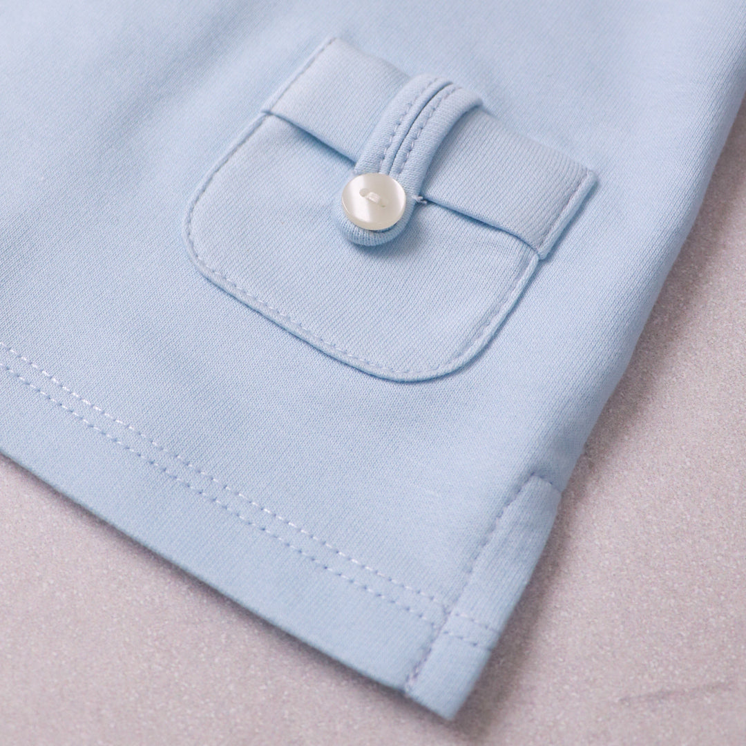 Emile et Rose baby boys blue outfit set pocket detail close up