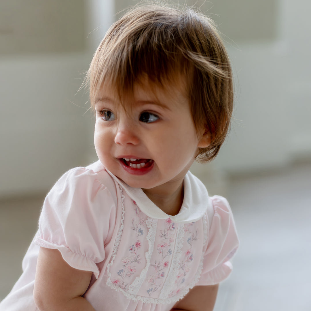 Emile et Rose baby girls smart pink embroidered top close up