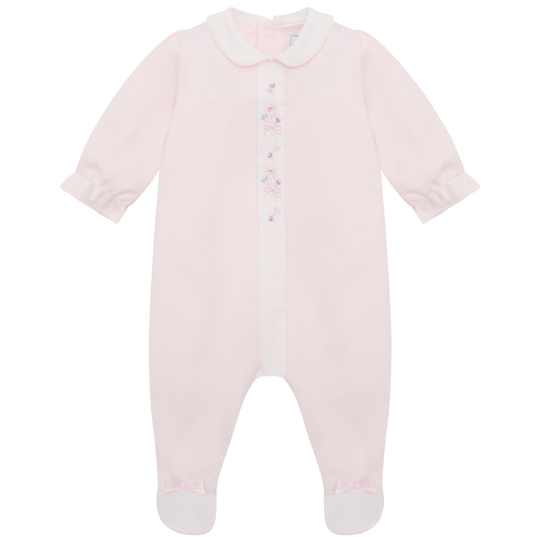Emile et Rose baby girls pink babygrow full front view