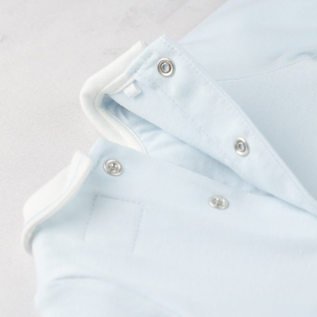 Emile et Rose baby boys blue babygrow popper fastening detail