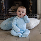Emile et Rose baby boys cute blue babygrow sitting lifestyle