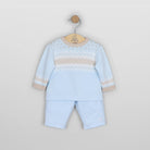 Front view of Emile et Rose Martin pale blue baby boys trouser set