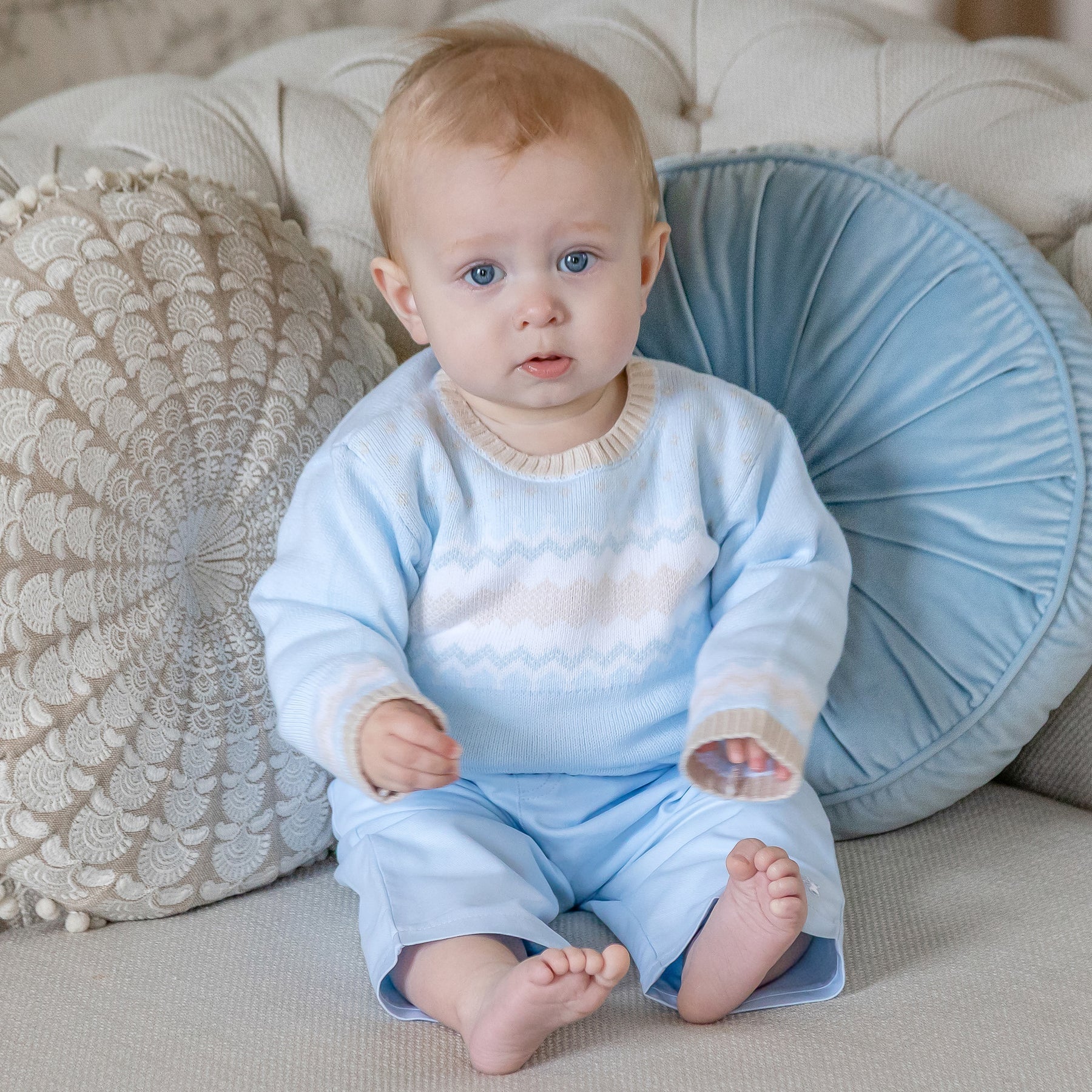  Emile et Rose Martin pale blue baby boys knitted outfit set