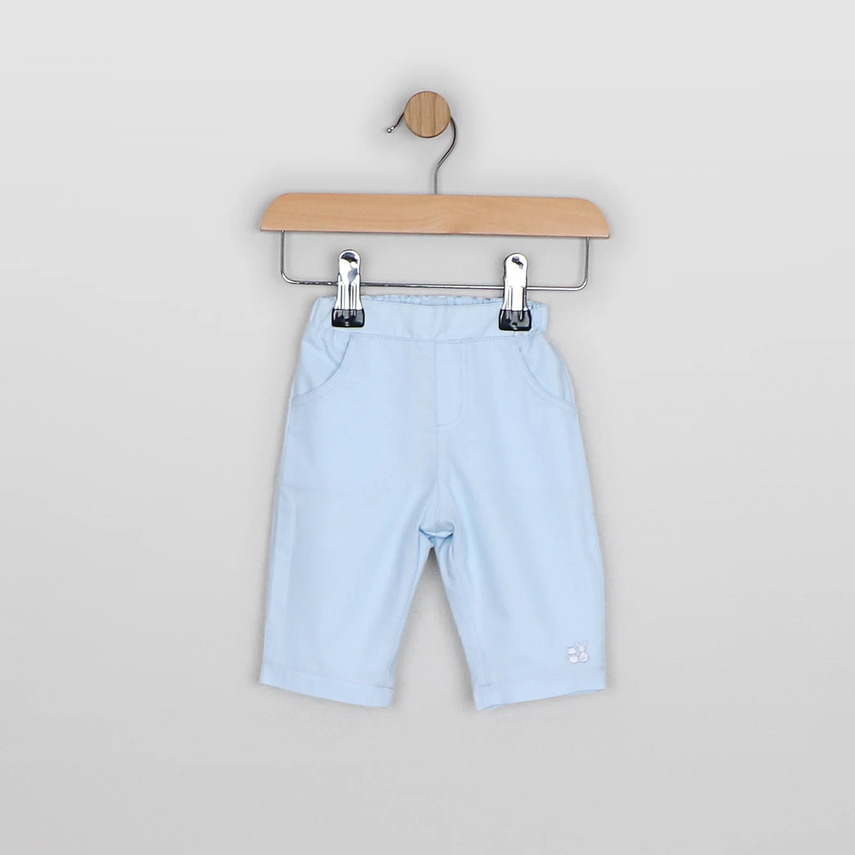 Front view of Emile et Rose Martin pale blue baby boys trousers