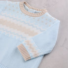 Close-up of Emile et Rose Martin knitted jumper pattern and neckline