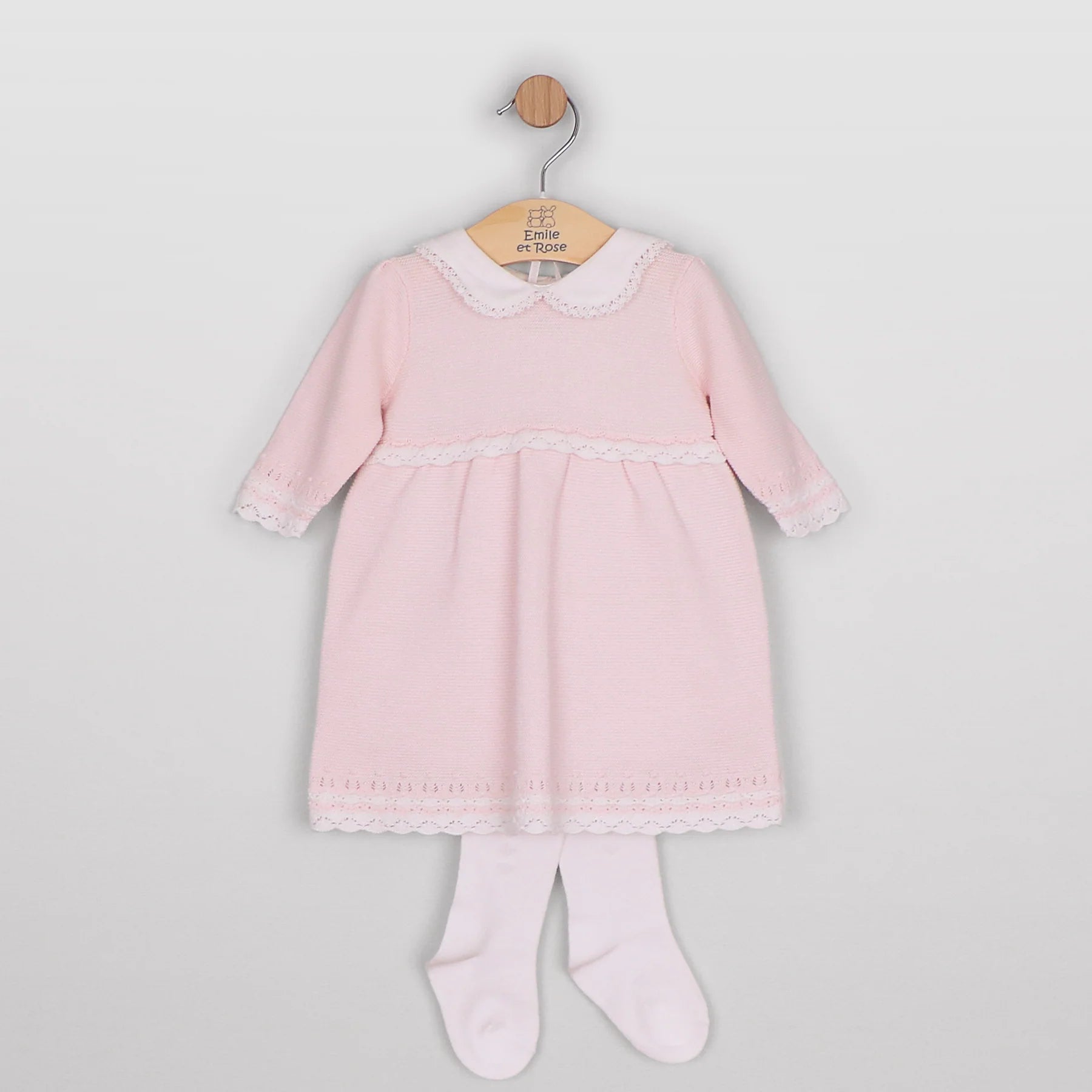 Emile et Rose Millie pale pink baby knit dress with matching pink tights set
