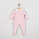 Back view of the Emile et Rose Minny pale pink baby girls knit top showing button fastening