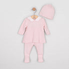 Emile et Rose Minny pale pink baby girls knit outfit gift set with matching hat