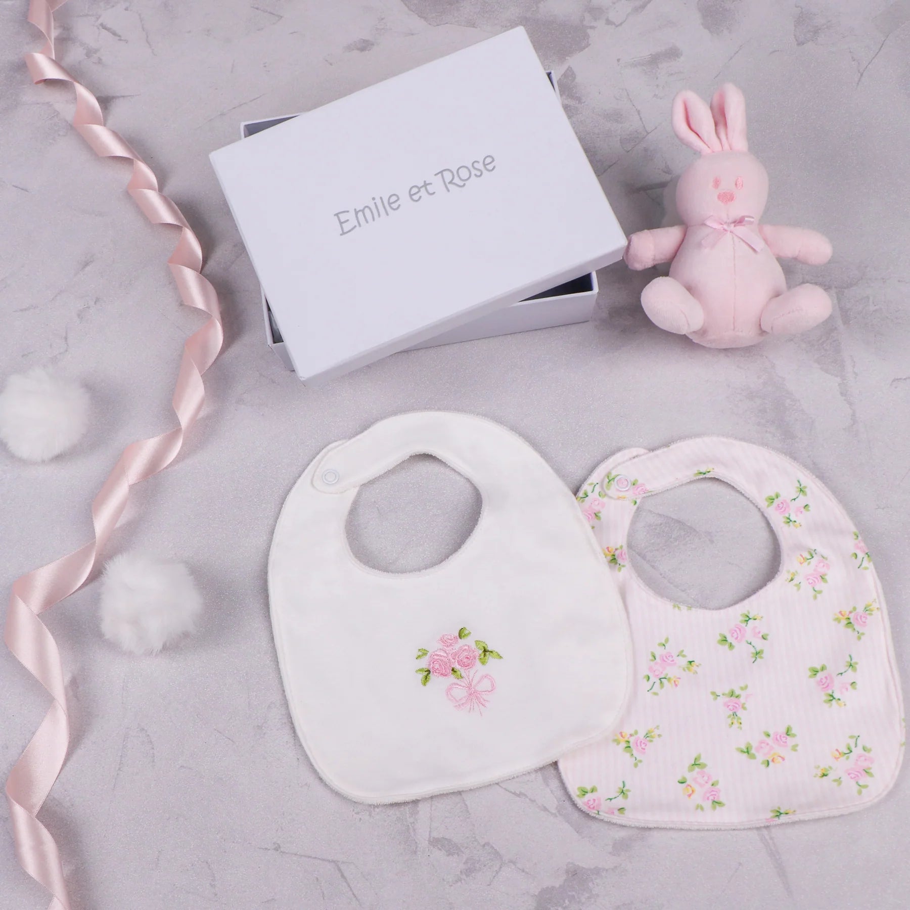  Emile et Rose Tilda pink bunny comforter and baby bib gift set in presentation box