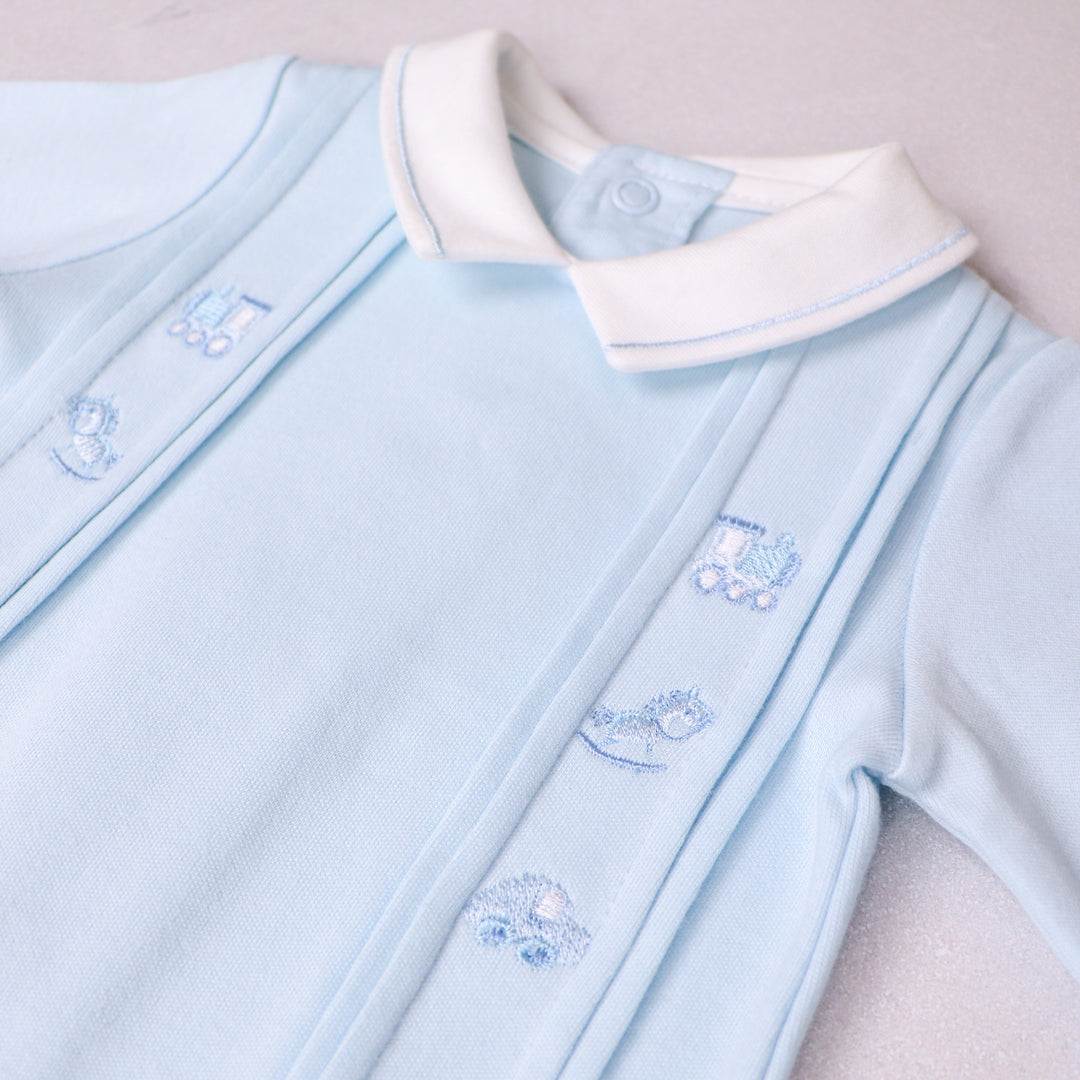Emile et Rose smart baby boys blue babygrow collar and embroidery detail