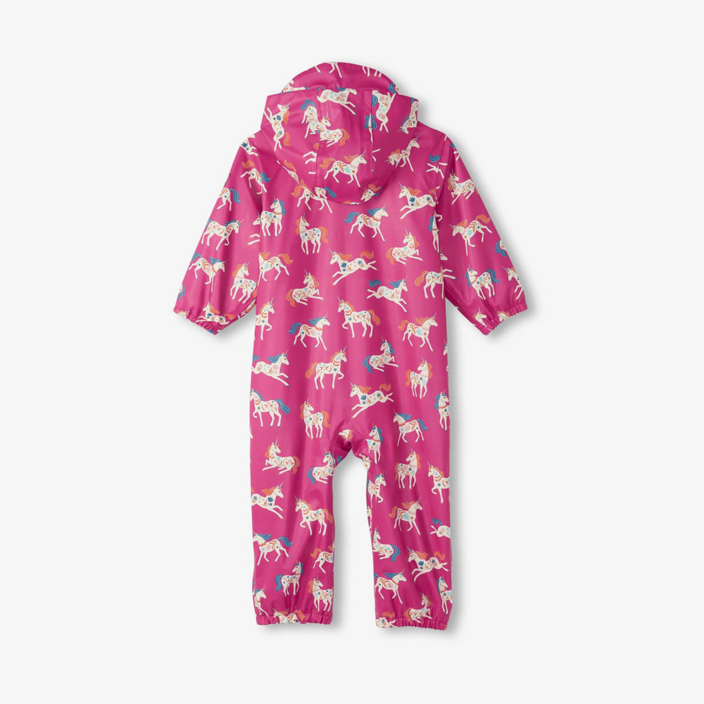 Hatley Baby Girls Pink Unicorns Rain Suit From The Back