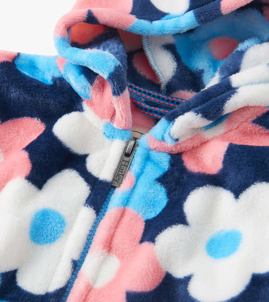 Hatley girls navy floral fleece hoodie with hood and ribbed cuffs
