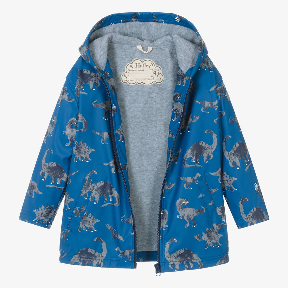 Hatley Blue Dinosaur Waterproof Hooded Raincoat For Boys