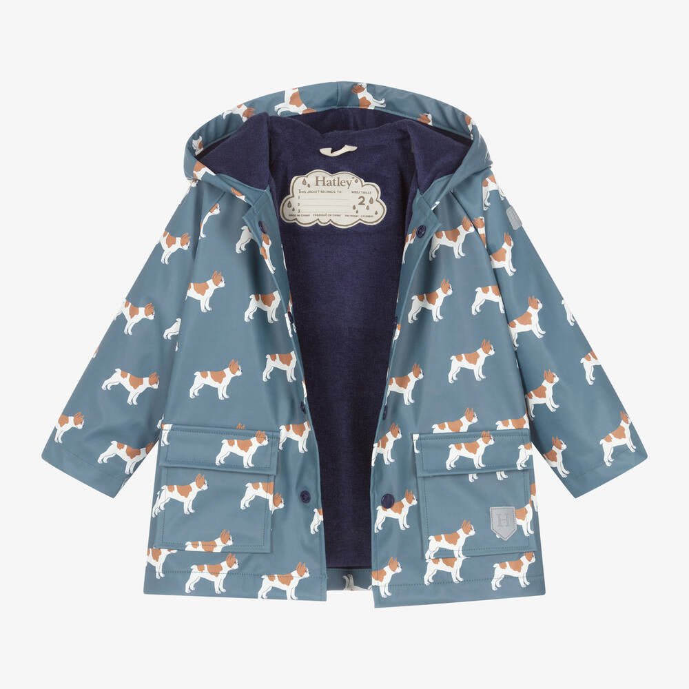 Hatley Boys Blue Friendly Bulldogs Preschool Waterproof Raincoat