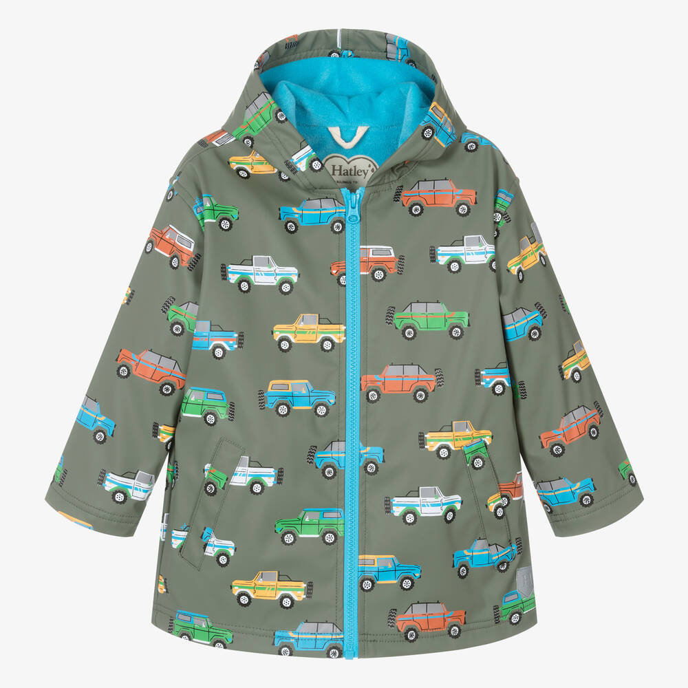 Hatley Boys Green Cars Waterproof Raincoat